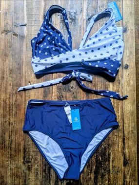 Cupshe Navy and White Polka Dot Wrap Bikini Set